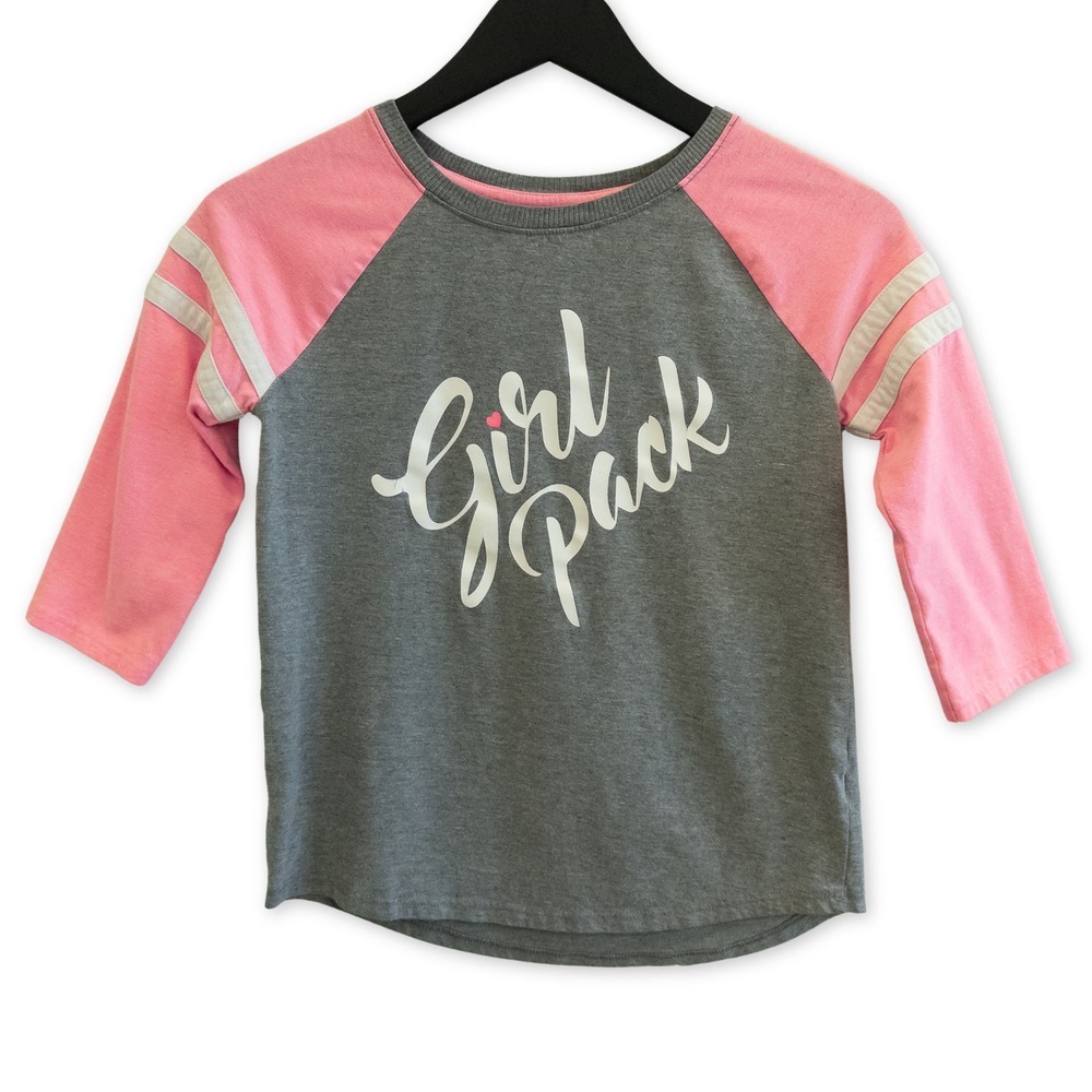 Cat & Jack Graphic Tee Girls L Pink 3/4 Sleeve Shirt Girl Power Baseball Top